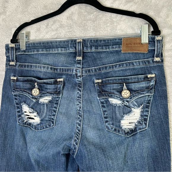 Big Star Maddie Boot Jeans Womens 32R (33X31) Blue Denim Whiskered Distressed - Picture 10 of 15